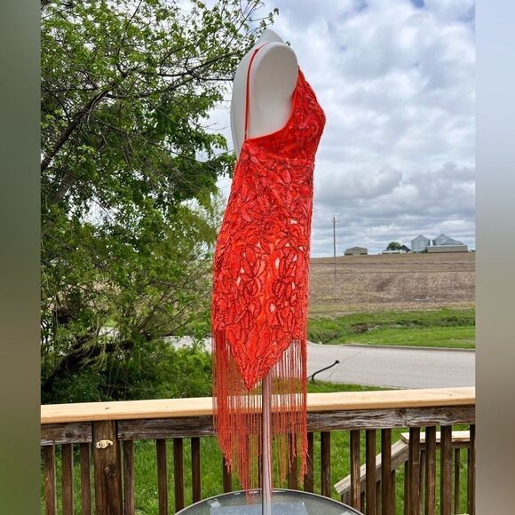 ASOS Orange Sequin Fringe Midi Slip Dress New Size 8 - Picture 5 of 16